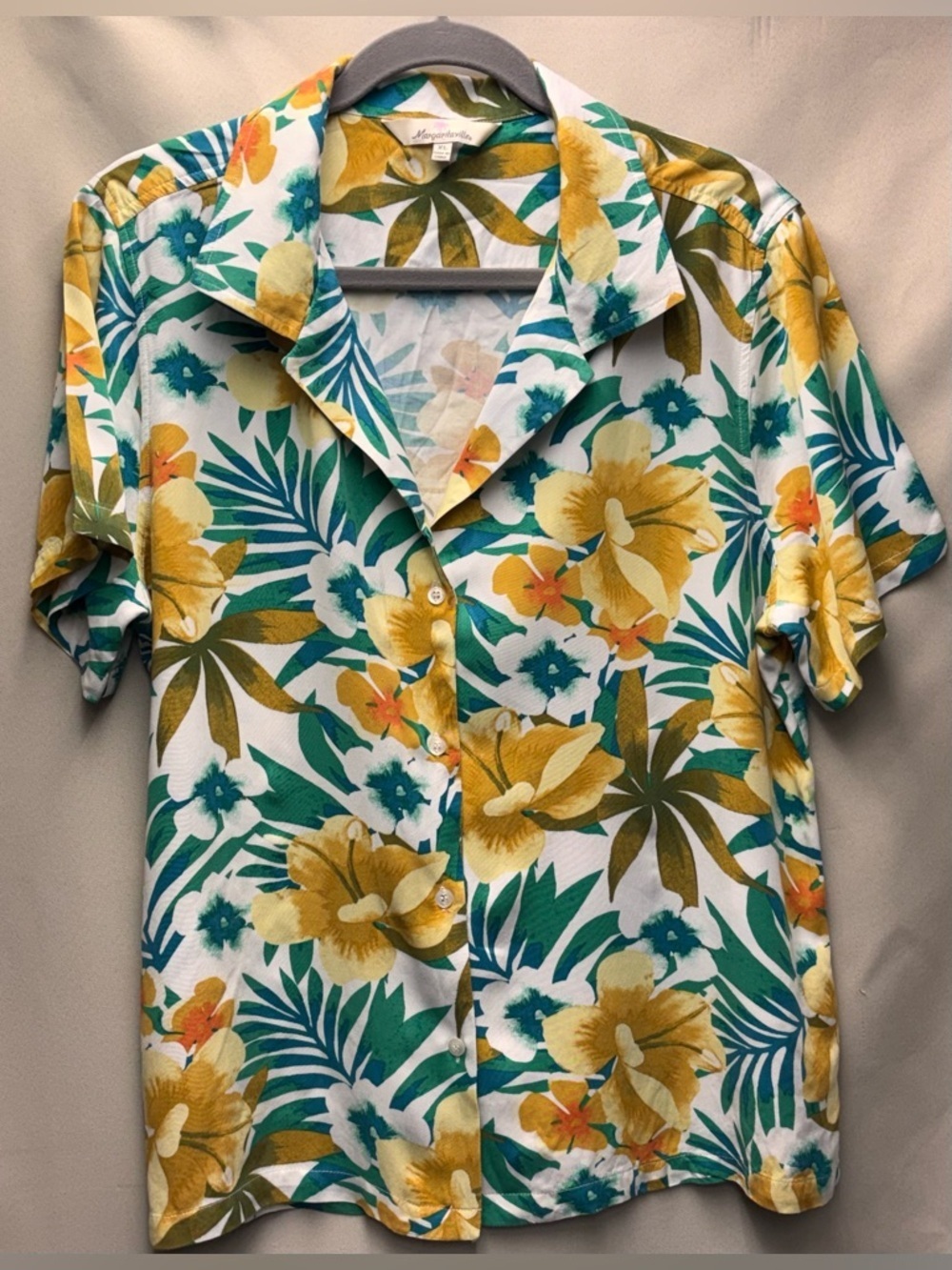 Margaritaville Vintage Hawaiian Hibiscus  and Palm Leaves Shirt XLarge